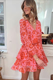 Floral Ruffle Layered Puff Sleeve Surplice Dress