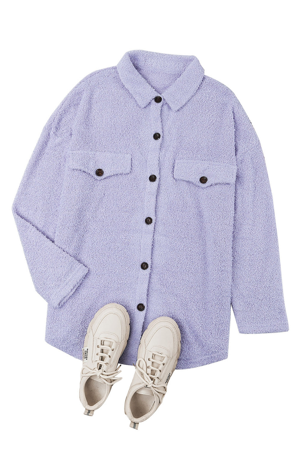 Veste chemise violette boutonnée en peluche avec poches