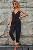 Textured Sleeveless V-Neck Pocketed Casual Jumpsuit