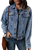 Pearl Turn Down Collar Denim Jacket