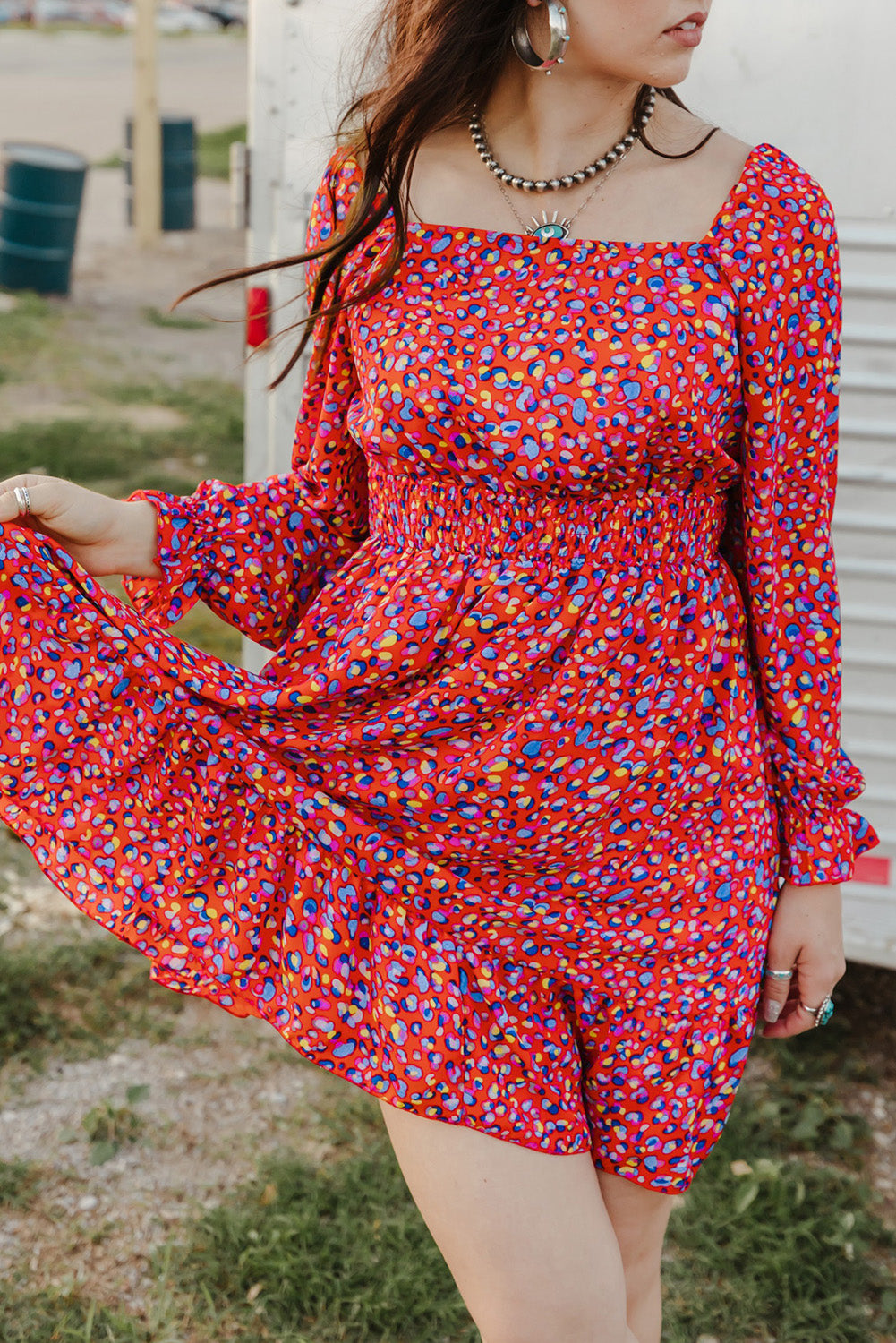 Square Neck Spring Floral Dress