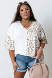 Plus Size Leopard Patchwork Short Sleeve Top