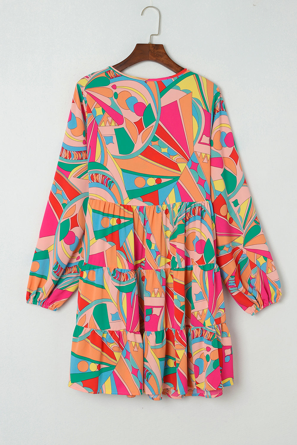 Abstract Geometry Print Half Puff Sleeve Loose Shirt