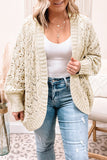 Cardigan Beige à Bordure Côtelée Ouvert en Maille Texturée Grande Taille