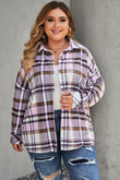 Plus Size Plaid Fringed Back Button Shacket