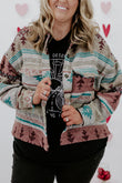 Plus Size Western Aztec Print Button up Jacket