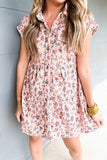 Short Sleeve Flap Pockets Shirt Floral Dress