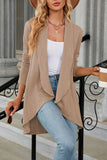 Textured Knit Lapel Collar Open Front Cardigan