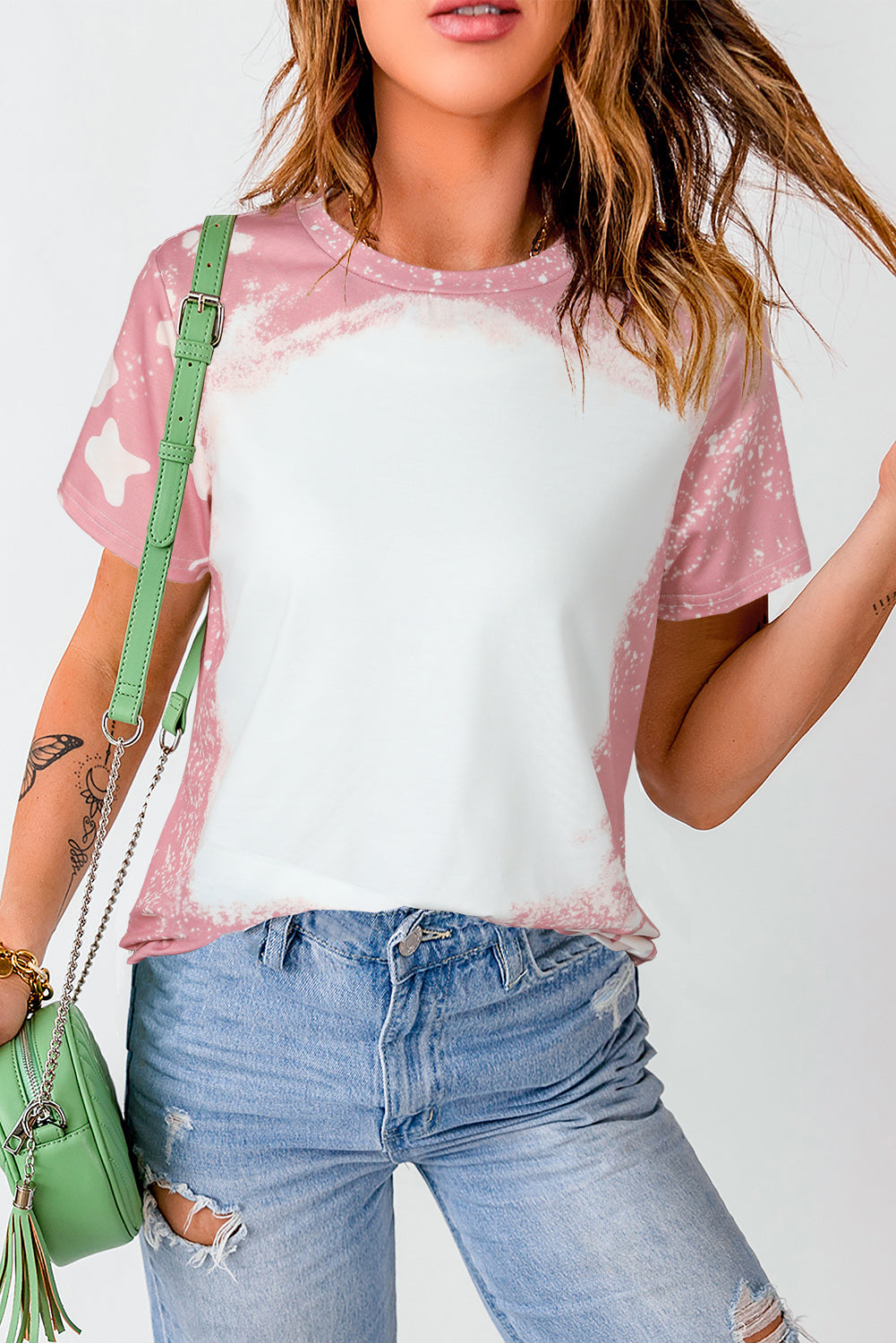 Tie Dye Color Bleached Short Sleeve T Shirt