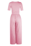 Short Sleeve Bodice Flowy Wide Leg Jumpsuit