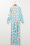 Sky Blue Santa Claus Striped Print Loose Fit Two Piece Lounge Set