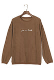 Kaki - Sweat-shirt en velours côtelé imprimé You Are Loved