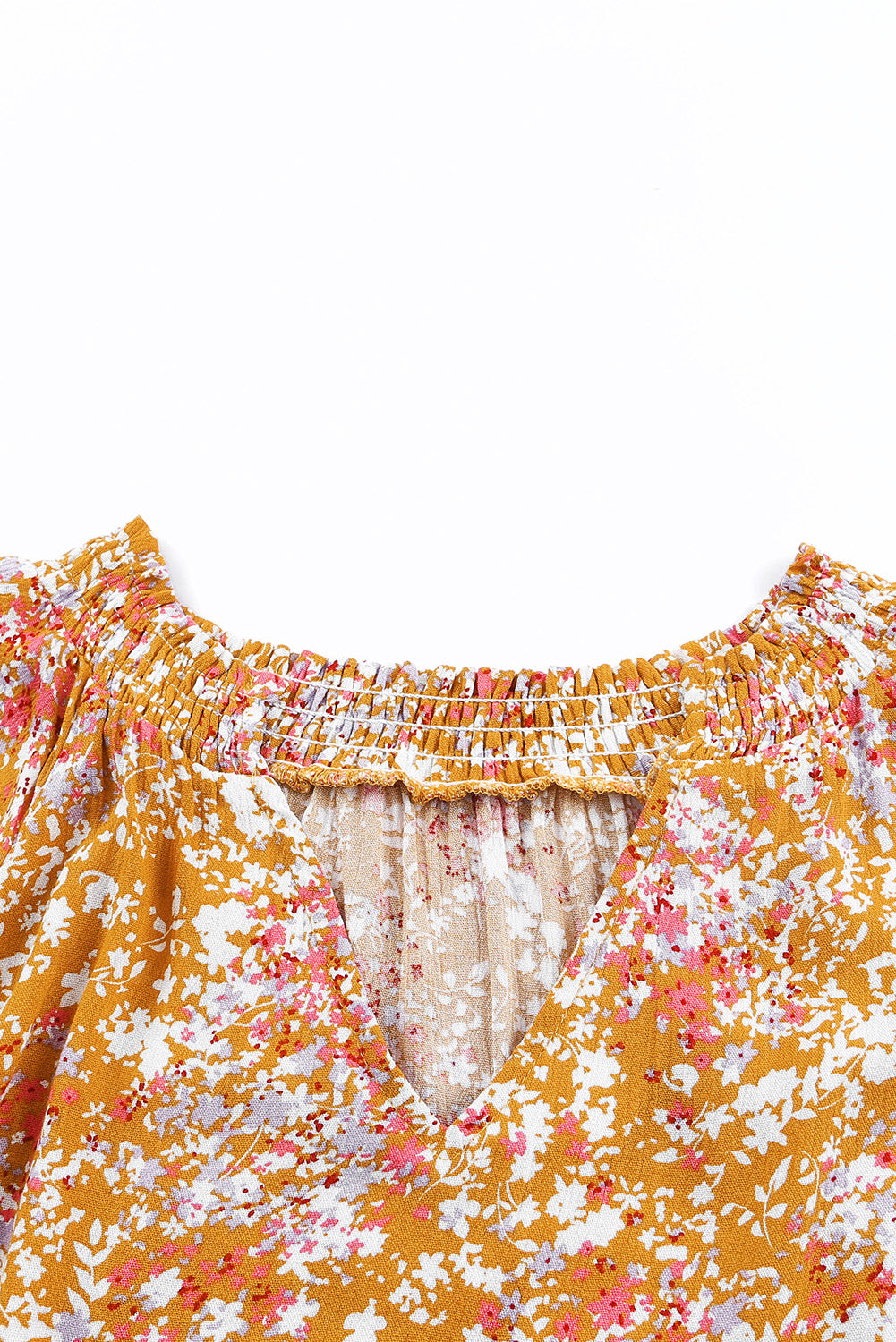 Split V Neck Floral Blouse