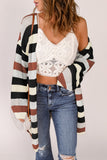 Striped Color Block Hollowed Knit Cardigan