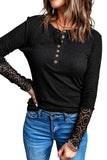 Crochet Lace Hem Sleeve Button Top