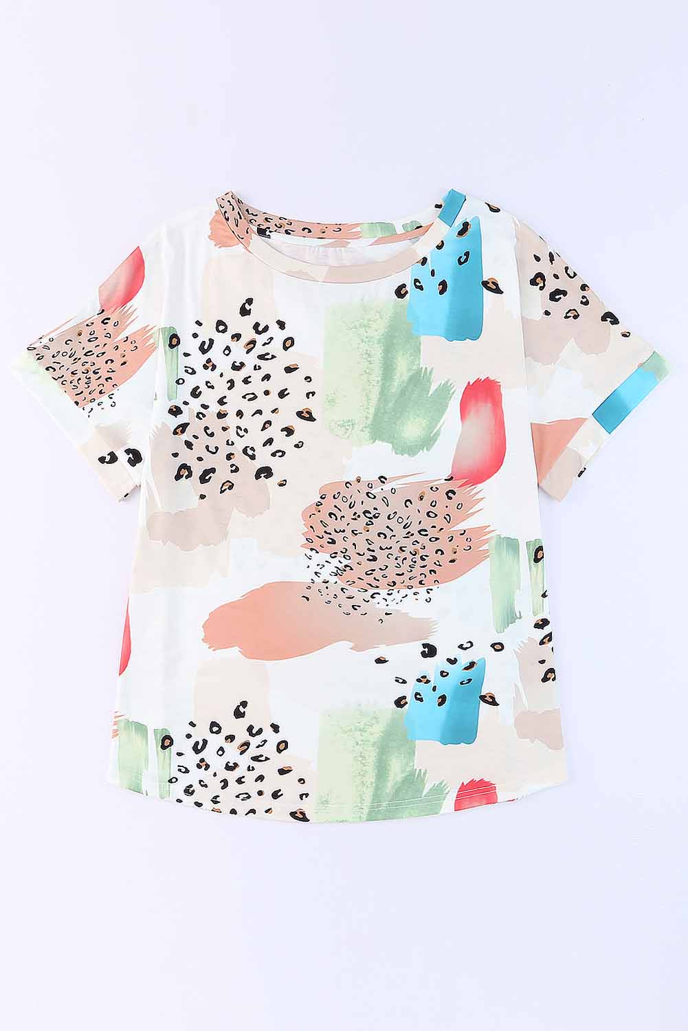 White Animal Watercolor Mixed Print Plus Size Top