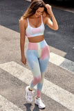 2pcs Tie Dye Yoga Bra and High Waist Leggings Set