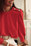 Red Button Tab Detail Long Sleeve Top