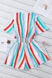 Stripe Print Tie V Neck Flowy Romper