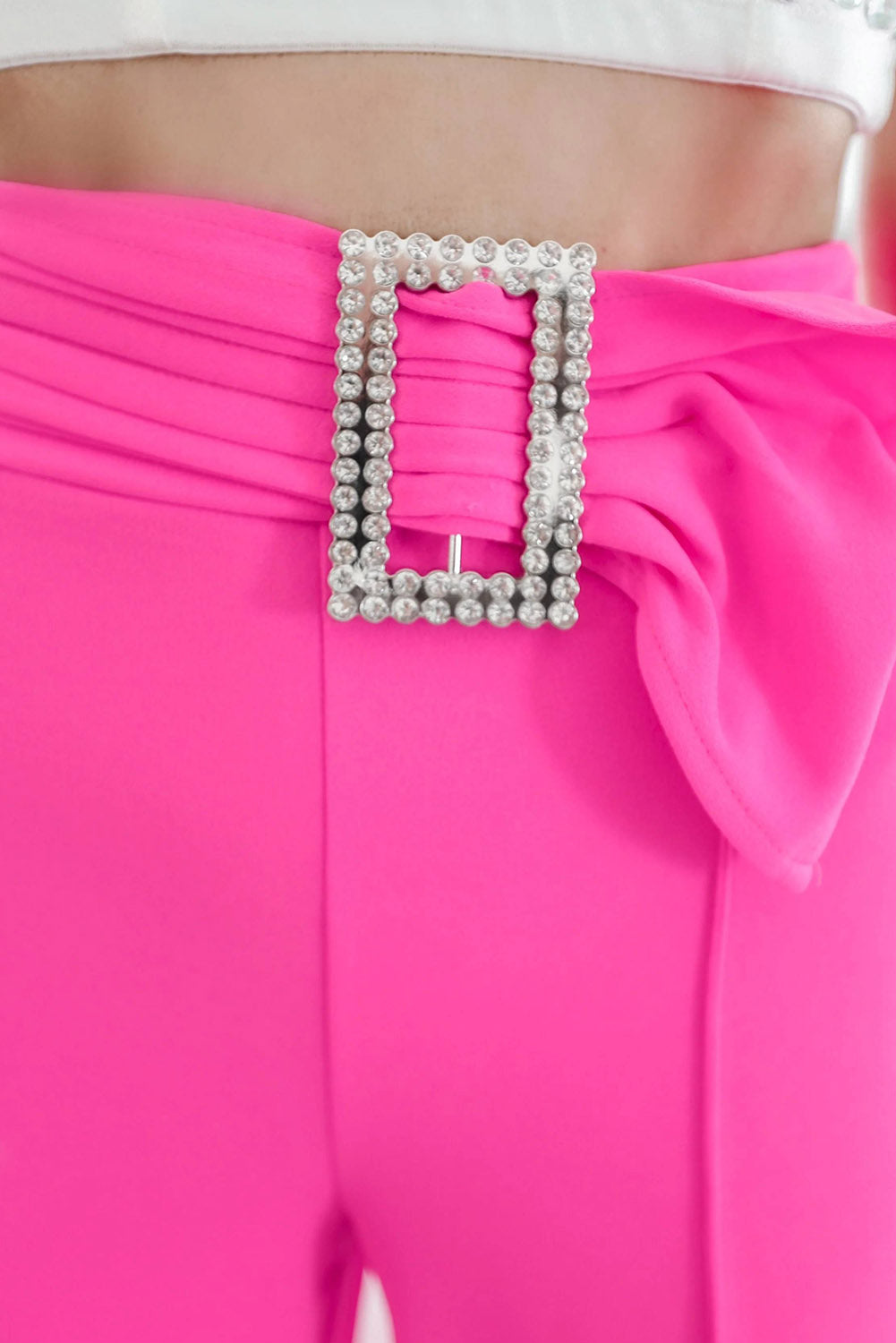 Rhinestone Buckle Sash Wide Leg Pants