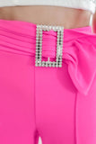 Rhinestone Buckle Sash Wide Leg Pants