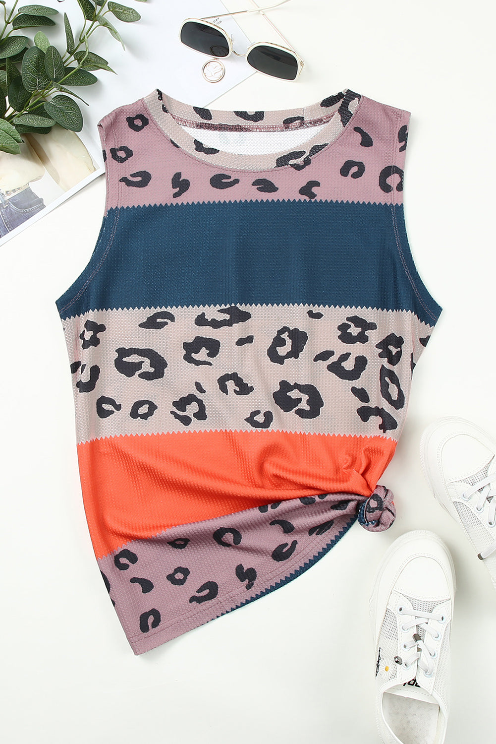 Colorblock Spotted Splicing Knit Tank