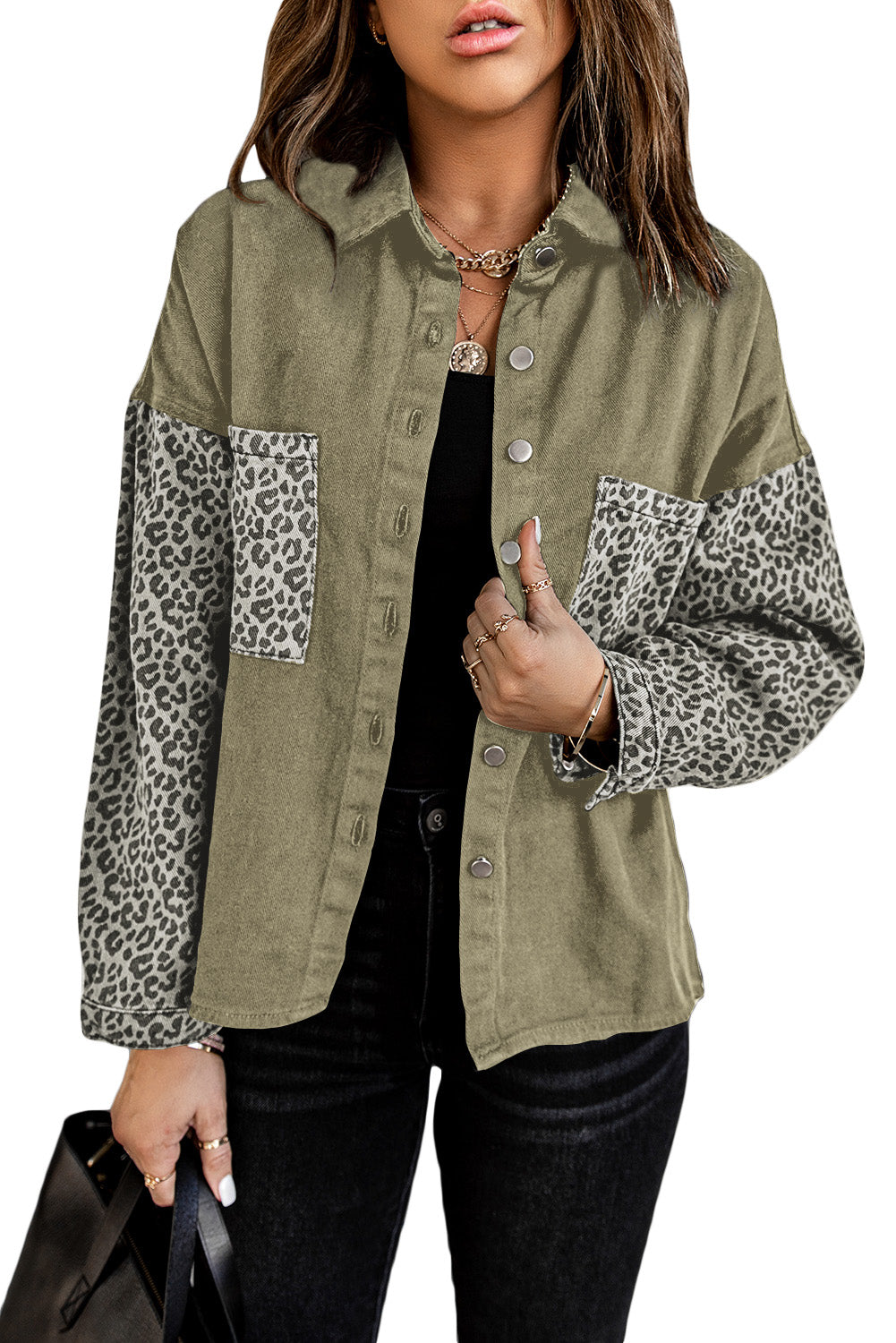 Contrast Leopard Denim Jacket