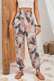 Boho Smocked Waist Floral Print Jogger Casual Pants