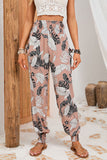 Boho Smocked Waist Floral Print Jogger Casual Pants