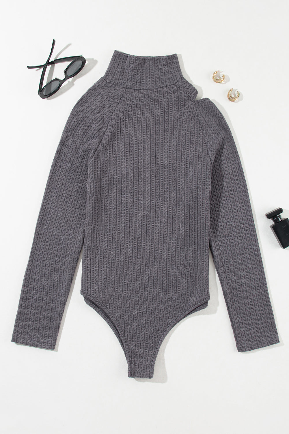 Gray Cut Out Mock Neck Long Sleeve Bodysuit