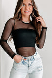 Lattice Mesh Round Neck Long Sleeve Bodysuit