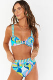 Abstract Print Front Knot High Waist Bikini Set