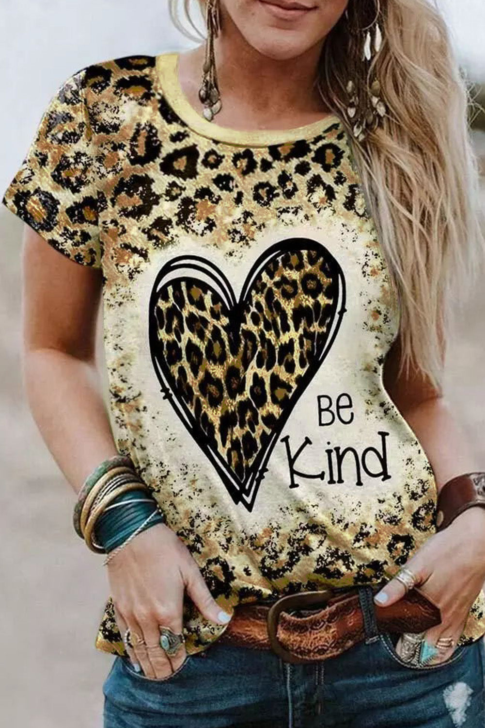 T-shirt à imprimé graphique Leopard Be Kind Heart 