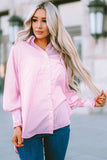 Smocked Cuffed Striped Boyfriend Shirt with Pocket