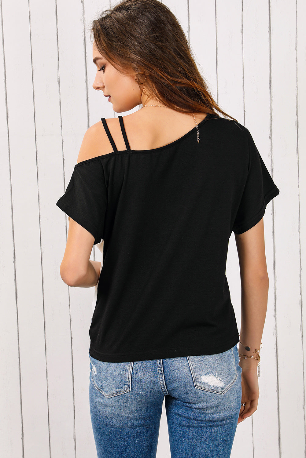 Asymmetric Strappy Cold Shoulder Long Sleeve Top