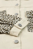 Plus Size Leopard Sleeve Raw Hem Denim Jacket