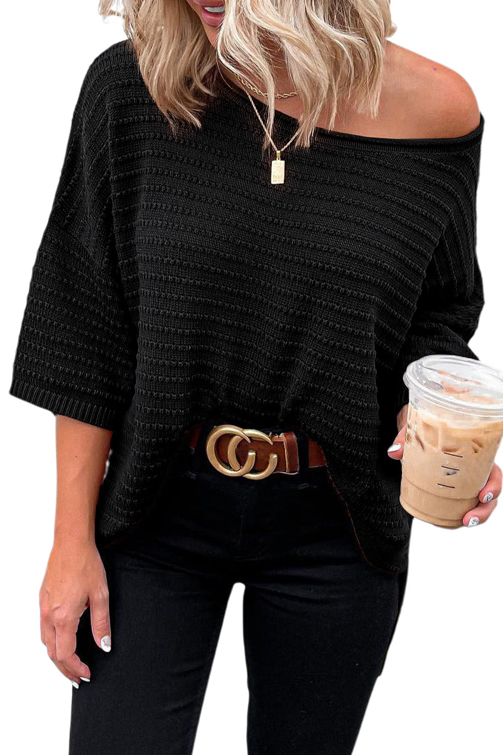 Textured Knit Drop Shoulder Tee