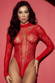 Lace Eyelet Long Sleeve Teddy Lingerie