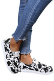 Cow Print Lace Up Round Toe Flat Sneakers