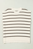 Brown Stripe Side Slits Crewneck Short Sleeve Sweater Tee