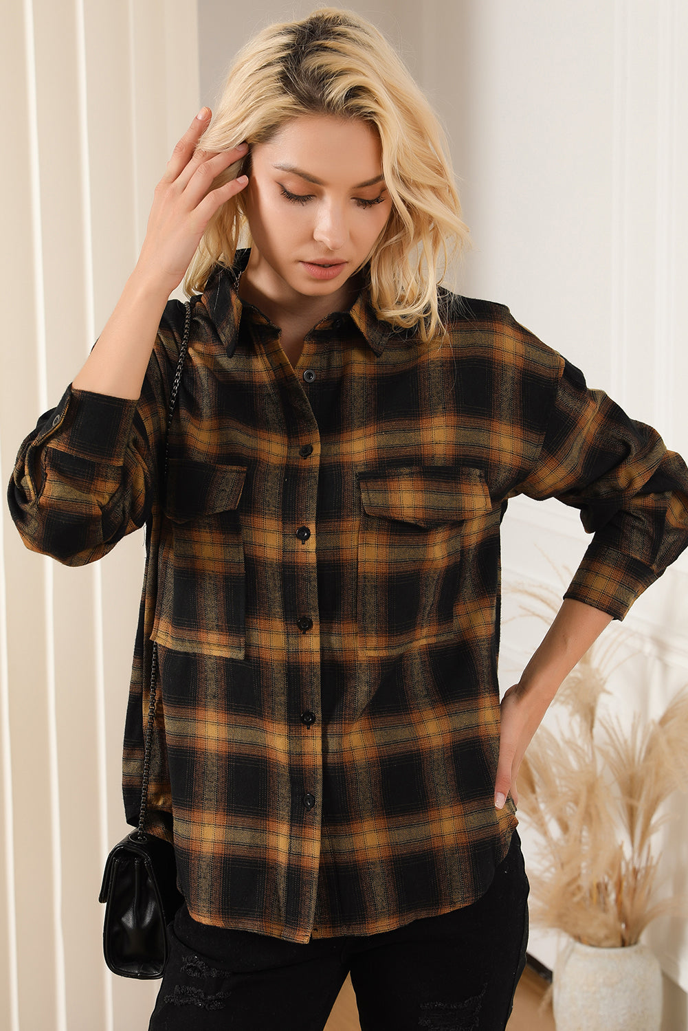 Plaid Pattern Flap Pockets Csual Shirt