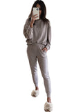 Long Puff Sleeve Top Pocketed Casual Two Piece Set