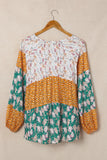 Color Block Floral Print Loose Blouse