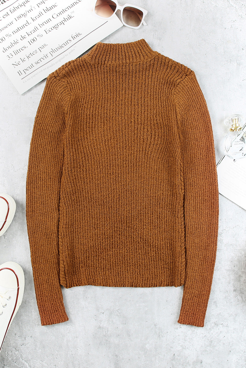 High Neck Hollow-out Crossed Wrap Knit Sweater