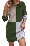 Black Ribbed Color Block Drop Shoulder Long Sleeve Mini Dress