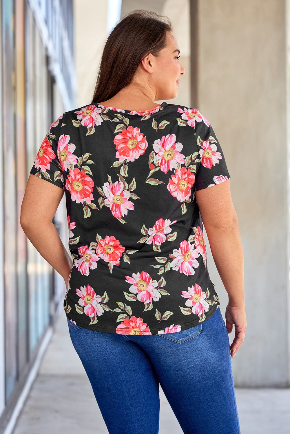 Plus Size Floral Print Twist Knot Top