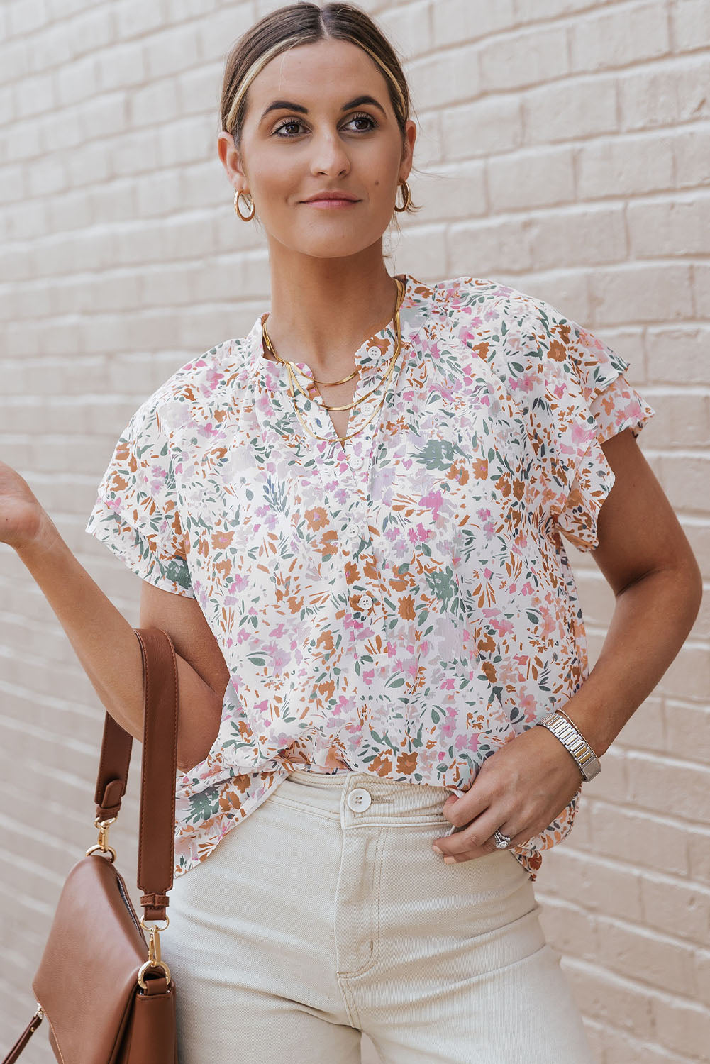 Débardeur blanc à bretelles spaghetti et imprimé floral Boho 