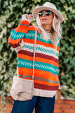 Color Block Striped Loose Sleeve Sweater