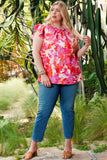 Ruffle Tiered Sleeve Frill Neck Floral Plus Size Blouse