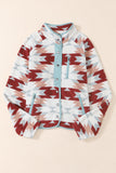 Red Geometric Aztec Pattern Plus Size Fleece Jacket